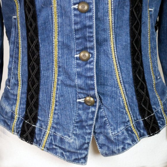 LIVE A LITTLE Blue Embroidery Embellished Long Sleeve Jean Jacket M - Picture 6 of 13